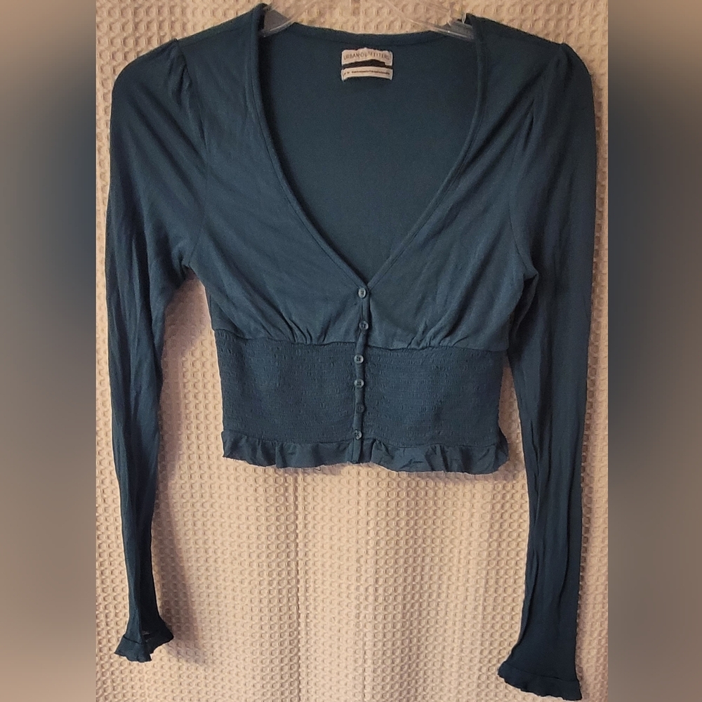 Urban Outfitters Teal Long Sleeve Crop-Top